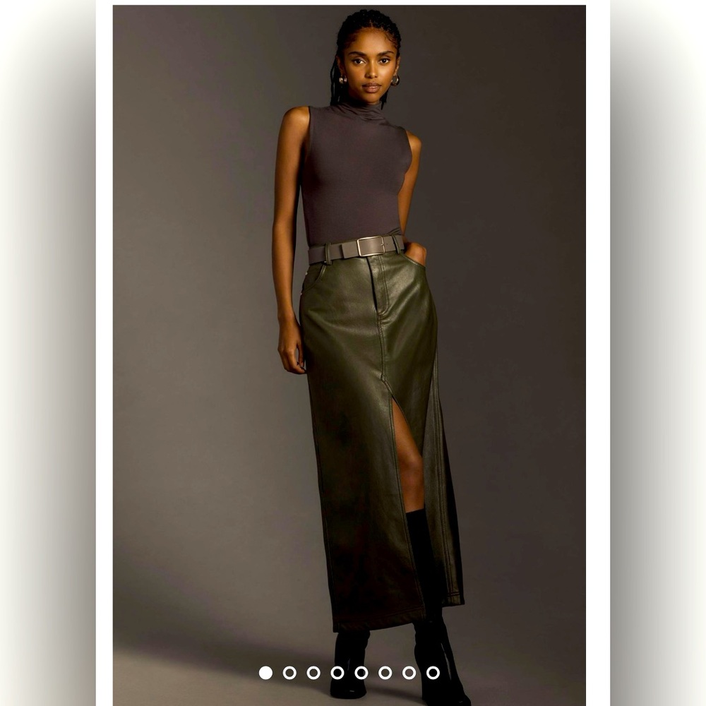 The Madi Faux Leather Front-Slit Denim Skirt by Pilcro